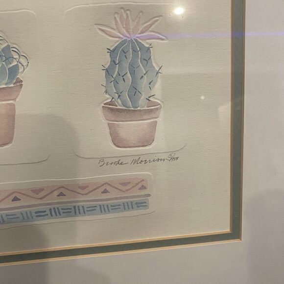 80’s Brooke Morrison framed Art Desert Cacti Watercolor signed painting Embossed - Picture 3 of 12